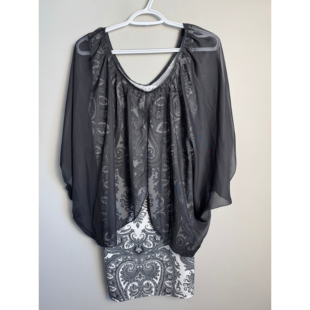 Cignal Womens Black Paisley Batwing Mesh Overlay Top Boho Layered Whimsigoth